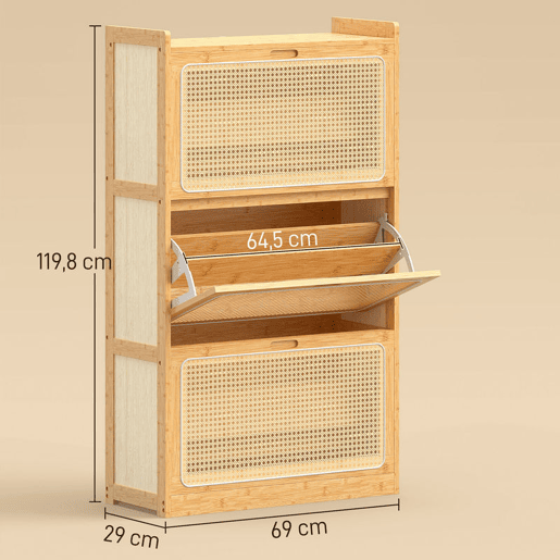 HOMCOM Sapateira com 2 Compartimentos Basculantes Sapateira Estilo Bohemio Estreita com Prateleiras Ajustáveis para 18-21 Pares de Sapatos Armário para Sapatos para Entrada e Corredor 69x29x119,8 cm Madeira HOMCOM Sapateira com 2 Compartimentos Basculantes Sapateira Estilo Bohemio Estreita com Prateleiras Ajustáveis para 18-21 Pares de Sapatos Armário para Sapatos para Entrada e Corredor 69x29x119,8 cm Madeira