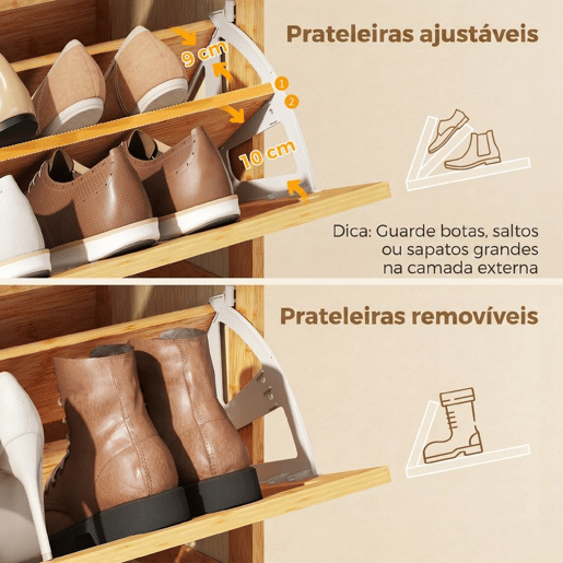 HOMCOM Sapateira com 2 Compartimentos Basculantes Sapateira Estilo Bohemio Estreita com Prateleiras Ajustáveis para 18-21 Pares de Sapatos Armário para Sapatos para Entrada e Corredor 69x29x119,8 cm Madeira HOMCOM Sapateira com 2 Compartimentos Basculantes Sapateira Estilo Bohemio Estreita com Prateleiras Ajustáveis para 18-21 Pares de Sapatos Armário para Sapatos para Entrada e Corredor 69x29x119,8 cm Madeira