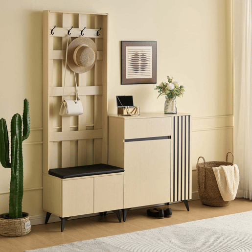 Conjunto de entrada com banco e sapateiraarmário - design moderno, arrumação multifuncional para o corredor, sala de estar e quarto - madeira Conjunto de entrada com banco e sapateiraarmário - design moderno, arrumação multifuncional para o corredor, sala de estar e quarto - madeira