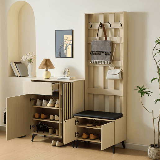 Conjunto de entrada com banco e sapateiraarmário - design moderno, arrumação multifuncional para o corredor, sala de estar e quarto - madeira Conjunto de entrada com banco e sapateiraarmário - design moderno, arrumação multifuncional para o corredor, sala de estar e quarto - madeira