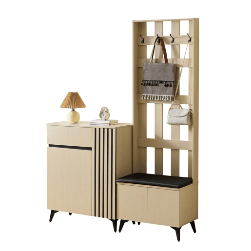 Conjunto de entrada com banco e sapateiraarmário - design moderno, arrumação multifuncional para o corredor, sala de estar e quarto - madeira Conjunto de entrada com banco e sapateiraarmário - design moderno, arrumação multifuncional para o corredor, sala de estar e quarto - madeira