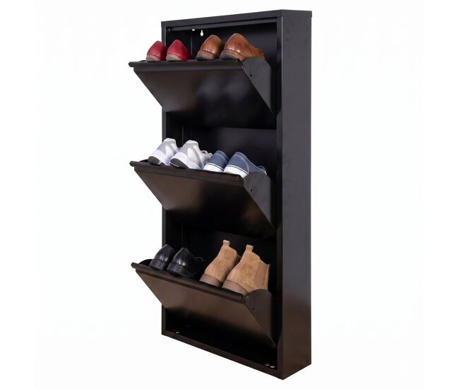Well home zapatero dunne ultrafino de acero negro, 3 compartimentos para 6 pares de zapatos, 50x13,5x103cm, ideal para pasillos y espacios reducidos