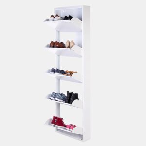 Well Home Sapateira DUNNE Ultrafina em Aço Branco, 5 Compartimentos para 10 Pares de Sapatos, 50x13,5x169 cm, Ideal para Corredores e Espaços Reduzidos