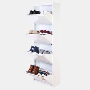 Well Home Sapateira DUNNE Ultrafina em Aço Branco, 4 Compartimentos para 8 Pares de Sapatos, 50x13,5x136,5 cm, Ideal para Corredores e Espaços Reduzidos