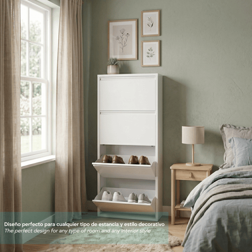 Well Home Sapateira DUNNE Ultrafina em Aço Branco, 4 Compartimentos para 8 Pares de Sapatos, 50x13,5x136,5 cm, Ideal para Corredores e Espaços Reduzidos Well Home Sapateira DUNNE Ultrafina em Aço Branco, 4 Compartimentos para 8 Pares de Sapatos, 50x13,5x136,5 cm, Ideal para Corredores e Espaços Reduzidos