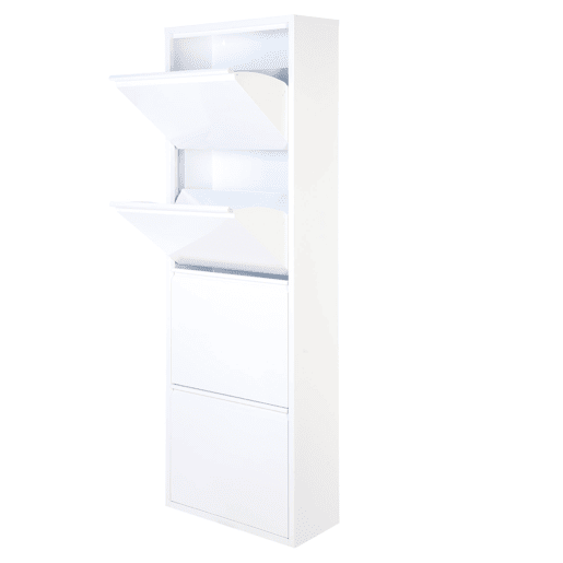 Well Home Sapateira DUNNE Ultrafina em Aço Branco, 4 Compartimentos para 8 Pares de Sapatos, 50x13,5x136,5 cm, Ideal para Corredores e Espaços Reduzidos Well Home Sapateira DUNNE Ultrafina em Aço Branco, 4 Compartimentos para 8 Pares de Sapatos, 50x13,5x136,5 cm, Ideal para Corredores e Espaços Reduzidos