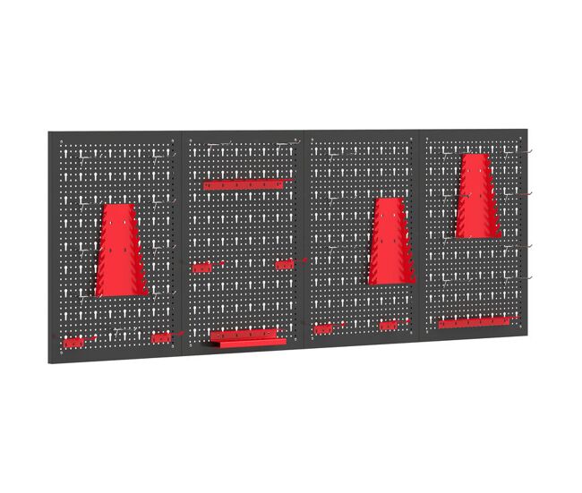 Homcom 4 paneles de herramientas de pared, 38 piezas, cada panel 60x40 cm, organizador de herramientas de pared con ganchos y estantes, para garajes y