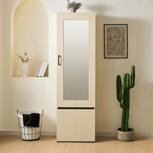 Schmaler - Roupeiro com espelho e barra extensível - roupeiro moderno e economizador de espaço para a entrada, quarto e apartamento - madeira Schmaler - Roupeiro com espelho e barra extensível - roupeiro moderno e economizador de espaço para a entrada, quarto e apartamento - madeira