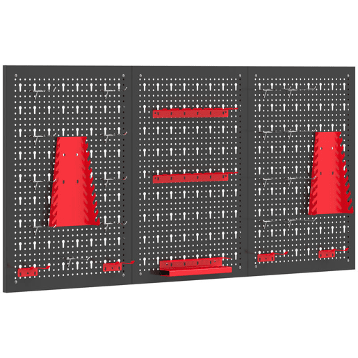 HOMCOM 3 Painéis de Ferramentas de Parede 28 Peças, cada painel 60x40 cm Organizador de Ferramentas de Parede com Ganchos e Suportes para Garagens e Bricolagem Preto e Vermelho HOMCOM 3 Painéis de Ferramentas de Parede 28 Peças, cada painel 60x40 cm Organizador de Ferramentas de Parede com Ganchos e Suportes para Garagens e Bricolagem Preto e Vermelho