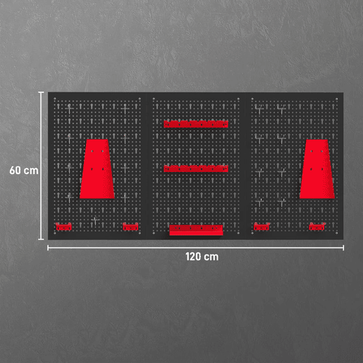 HOMCOM 3 Painéis de Ferramentas de Parede 28 Peças, cada painel 60x40 cm Organizador de Ferramentas de Parede com Ganchos e Suportes para Garagens e Bricolagem Preto e Vermelho HOMCOM 3 Painéis de Ferramentas de Parede 28 Peças, cada painel 60x40 cm Organizador de Ferramentas de Parede com Ganchos e Suportes para Garagens e Bricolagem Preto e Vermelho
