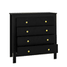 Cómoda Contemporânea para Quarto e Sala Camiseiro de Madeira com 5 Gavetas Frente Texturizada e Puxadores Dourados 79x39.5x80.5cm Preto
