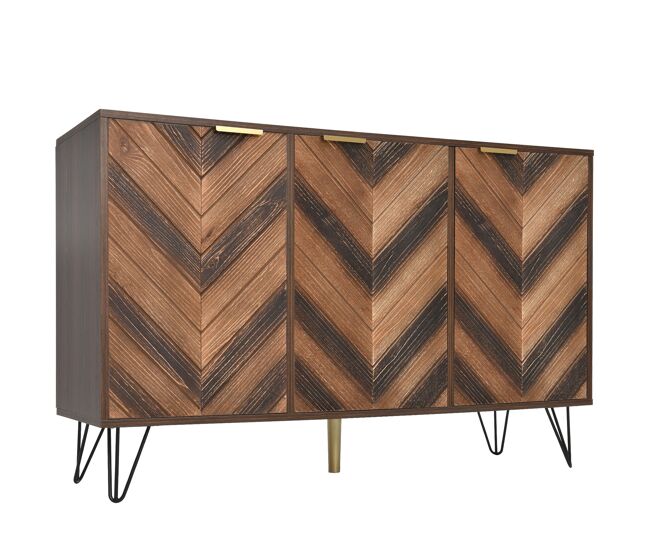 Aparador vintage de salón comedor mueble auxiliar con 3 puertas de chapa de madera maciza con relieve y tiradores dorados armario de almacenaje con