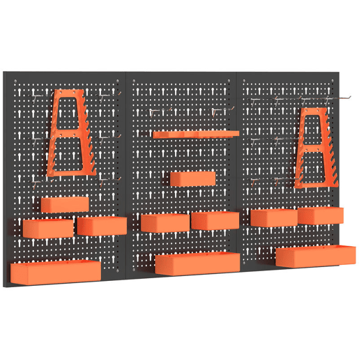 HOMCOM Organizador de Ferramentas de Parede de 33 Peças 120x60 cm, Painéis de Ferramentas de Parede com Ganchos, Contentores e Prateleiras, para Garagens, Preto e Laranja HOMCOM Organizador de Ferramentas de Parede de 33 Peças 120x60 cm, Painéis de Ferramentas de Parede com Ganchos, Contentores e Prateleiras, para Garagens, Preto e Laranja