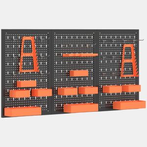 HOMCOM Organizador de Ferramentas de Parede de 33 Peças 120x60 cm, Painéis de Ferramentas de Parede com Ganchos, Contentores e Prateleiras, para Garagens, Preto e Laranja