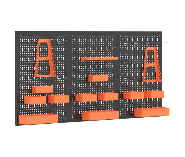 Homcom organizador de herramientas de pared de 33 piezas 120x60 cm, paneles de herramientas de pared con ganchos, contenedores y estantes, para