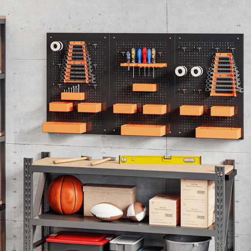 HOMCOM Organizador de Ferramentas de Parede de 33 Peças 120x60 cm, Painéis de Ferramentas de Parede com Ganchos, Contentores e Prateleiras, para Garagens, Preto e Laranja HOMCOM Organizador de Ferramentas de Parede de 33 Peças 120x60 cm, Painéis de Ferramentas de Parede com Ganchos, Contentores e Prateleiras, para Garagens, Preto e Laranja