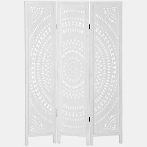 HOMCOM Biombo Dobrável de 3 Painéis de Madeira 120x170 cm Biombo Separador de Ambientes com Padrões Gravados Elegantes Decoração para Quarto Sala, Branco