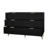 Aparador Contemporâneo para Sala e Quarto Cómoda de Madeira MDF com 6 Gavetas Textura Ondulada Puxadores e Pés Dourados 120x40x77cm Preto