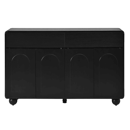 Aparador de 140 cm - portas curvas modernas, armário de arrumação em PB e MDF, pés metálicos redondos - preto