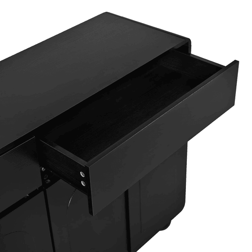 Aparador de 140 cm - portas curvas modernas, armário de arrumação em PB e MDF, pés metálicos redondos - preto
