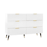Aparador Contemporâneo para Sala e Quarto Cómoda de Madeira MDF com 6 Gavetas Textura Ondulada Puxadores e Pés Dourados 120x40x77cm Branco