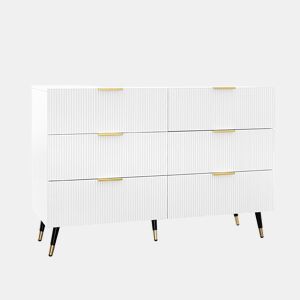 Aparador Contemporâneo para Sala e Quarto Cómoda de Madeira MDF com 6 Gavetas Textura Ondulada Puxadores e Pés Dourados 120x40x77cm Branco