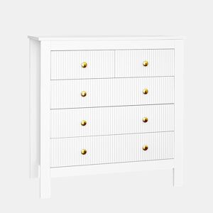 Cómoda Contemporânea para Quarto e Sala Camiseiro de Madeira com 5 Gavetas Frente Texturizada e Puxadores Dourados 79x39.5x80.5cm Branco