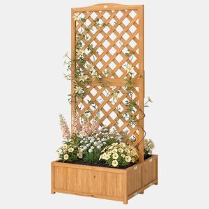 Treliça de madeira para plantas trepadeiras com 2 vasos dobráveis, base ripada, 73x70x170 cm, cor natural.