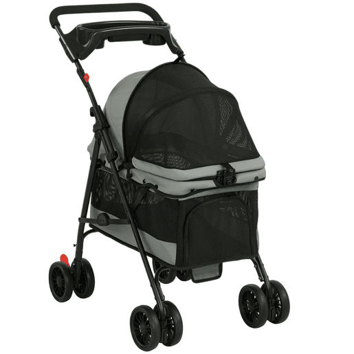 PawHut Carrinho Dobrável para Cães até 10 kg, Carrinho de 4 Rodas EVA para Cães Pequenos e Gatos, Rodas Giratórias e Travão, Janelas em Rede, Almofada Removível, Tabuleiro e Suporte para Copos, Leve, Cinzento PawHut Carrinho Dobrável para Cães até 10 kg, Carrinho de 4 Rodas EVA para Cães Pequenos e Gatos, Rodas Giratórias e Travão, Janelas em Rede, Almofada Removível, Tabuleiro e Suporte para Copos, Leve, Cinzento
