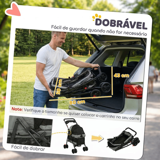 PawHut Carrinho Dobrável para Cães até 10 kg, Carrinho de 4 Rodas EVA para Cães Pequenos e Gatos, Rodas Giratórias e Travão, Janelas em Rede, Almofada Removível, Tabuleiro e Suporte para Copos, Leve, Cinzento PawHut Carrinho Dobrável para Cães até 10 kg, Carrinho de 4 Rodas EVA para Cães Pequenos e Gatos, Rodas Giratórias e Travão, Janelas em Rede, Almofada Removível, Tabuleiro e Suporte para Copos, Leve, Cinzento