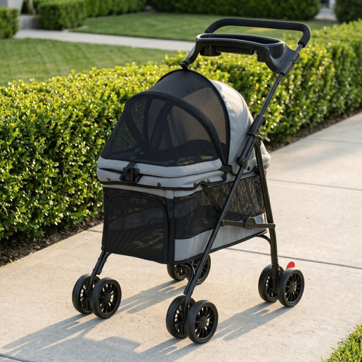 PawHut Carrinho Dobrável para Cães até 10 kg, Carrinho de 4 Rodas EVA para Cães Pequenos e Gatos, Rodas Giratórias e Travão, Janelas em Rede, Almofada Removível, Tabuleiro e Suporte para Copos, Leve, Cinzento PawHut Carrinho Dobrável para Cães até 10 kg, Carrinho de 4 Rodas EVA para Cães Pequenos e Gatos, Rodas Giratórias e Travão, Janelas em Rede, Almofada Removível, Tabuleiro e Suporte para Copos, Leve, Cinzento