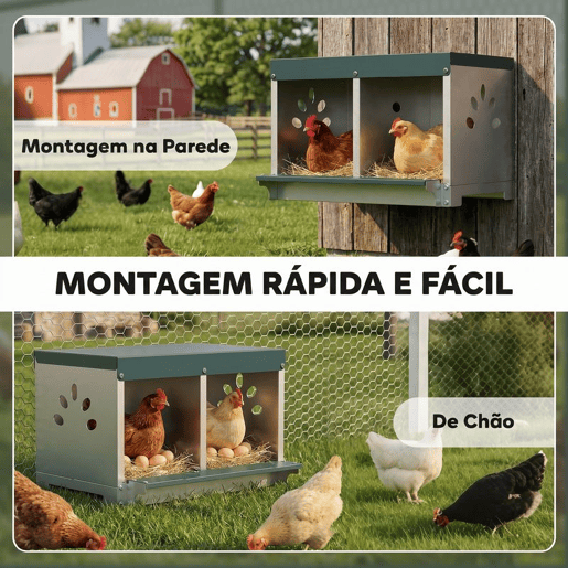 PawHut Ninho para Galinhas Poedeiras de Aço Galvanizado com 2 Compartimentos Ninho para 2 Galinhas com Teto Impermeável e Ventilação 54,5x42,5x35,5 cm Prata e Verde PawHut Ninho para Galinhas Poedeiras de Aço Galvanizado com 2 Compartimentos Ninho para 2 Galinhas com Teto Impermeável e Ventilação 54,5x42,5x35,5 cm Prata e Verde