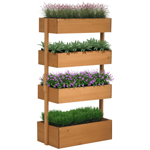 Jardineira de madeira de 4 níveis, jardineira elevada para exterior com orifícios de drenagem, 80x45x142 cm, laranja