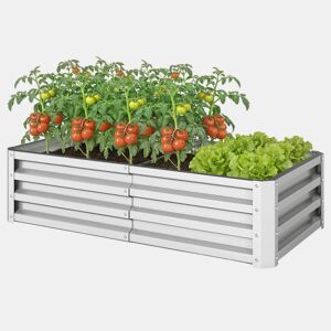 Jardineira retangular elevada em aço galvanizado para o cultivo de plantas, flores e grama, 120x60x30,5 cm, prateada.