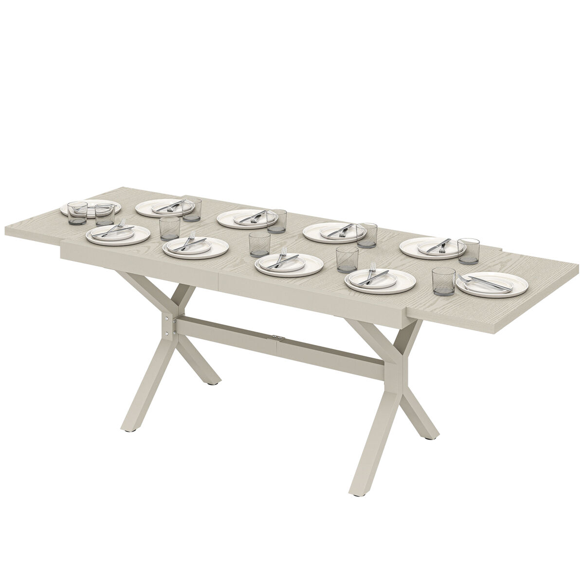 Mesa de comedor exterior extensible 154/214 cm para 8-10 personas de aluminio acero con tapa imitación madera gris