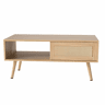 Mesa de centro em vime H40xL105xP55 cm - com portas de correr, pés em madeira maciça, estilo moderno - cor natural