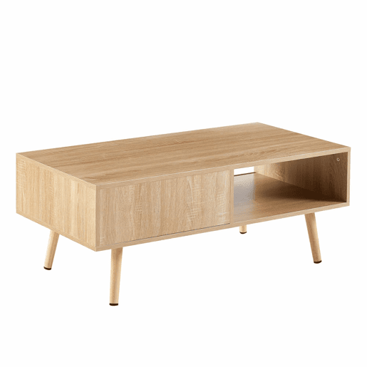 Mesa de centro em vime H40xL105xP55 cm - com portas de correr, pés em madeira maciça, estilo moderno - cor natural Mesa de centro em vime H40xL105xP55 cm - com portas de correr, pés em madeira maciça, estilo moderno - cor natural