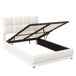 Cama tapizada LED con somier, almacenaje y acabado PU Cama tapizada LED con somier, almacenaje y acabado PU Blanco