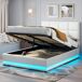 Cama tapizada LED con somier, almacenaje y acabado PU Cama tapizada LED con somier, almacenaje y acabado PU Blanco