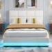 Cama tapizada LED con somier, almacenaje y acabado PU Cama tapizada LED con somier, almacenaje y acabado PU Blanco