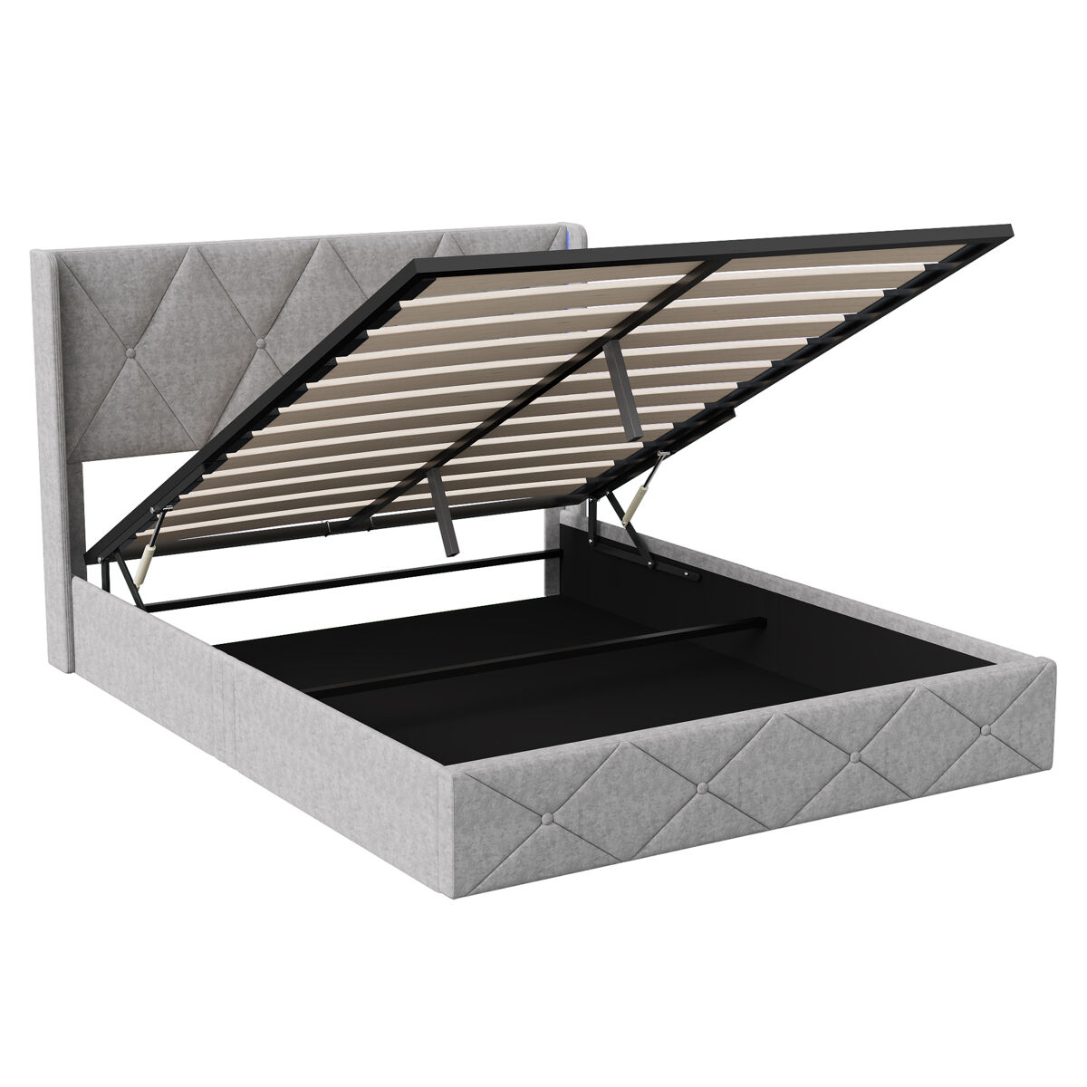 Cama de 140 x 200 con almacenamiento y led, cama tapizada en terciopelo, cama doble con almacenamiento, estructura de cama tapizada, cama para adultos