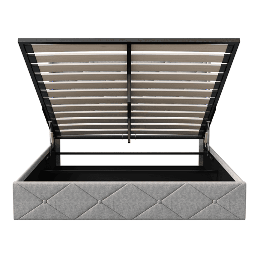 Cama de arrumação 140x200 com LED, cama estofada em veludo, cama de casal, cama de arrumação, estrutura de cama estofada, cama para adulto, cinzento