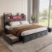 Cama con 4 cajones, LED, estructura metal y paneles 142x216 Cama con 4 cajones, LED, estructura metal y paneles 142x216 Beige