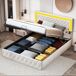 Cama terciopelo almacenamiento LED cabecero regulable base lamas 141x204 Cama terciopelo almacenamiento LED cabecero regulable base lamas 141x204 Beige