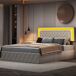 Cama terciopelo almacenamiento LED cabecero regulable base lamas 141x204 Cama terciopelo almacenamiento LED cabecero regulable base lamas 141x204 Beige