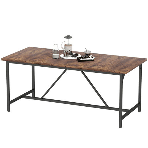 Mesa de jantar retangular para 6 a 8 pessoas, estilo industrial com pés de metal, 180 x 80 x 75,5 cm, marrom rústico