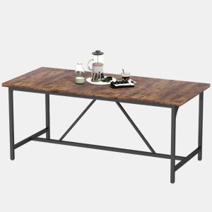 Mesa de jantar retangular para 6 a 8 pessoas, estilo industrial com pés de metal, 180 x 80 x 75,5 cm, marrom rústico