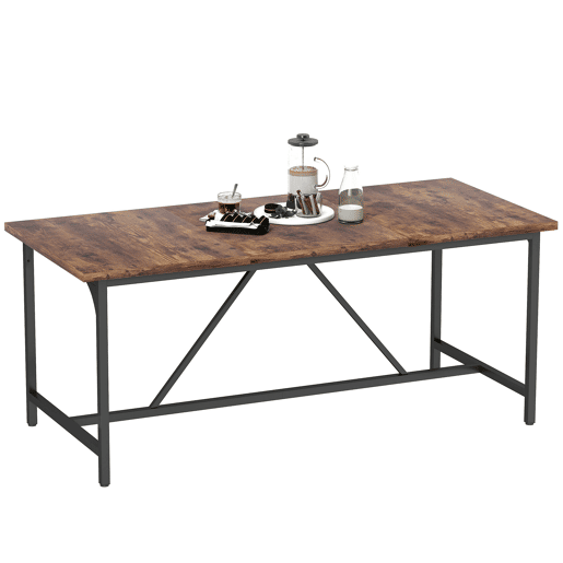 Mesa de jantar retangular para 6 a 8 pessoas, estilo industrial com pés de metal, 180 x 80 x 75,5 cm, marrom rústico