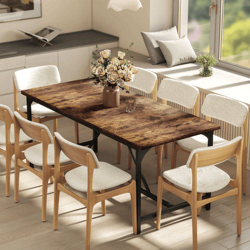 Mesa de jantar retangular para 6 a 8 pessoas, estilo industrial com pés de metal, 180 x 80 x 75,5 cm, marrom rústico