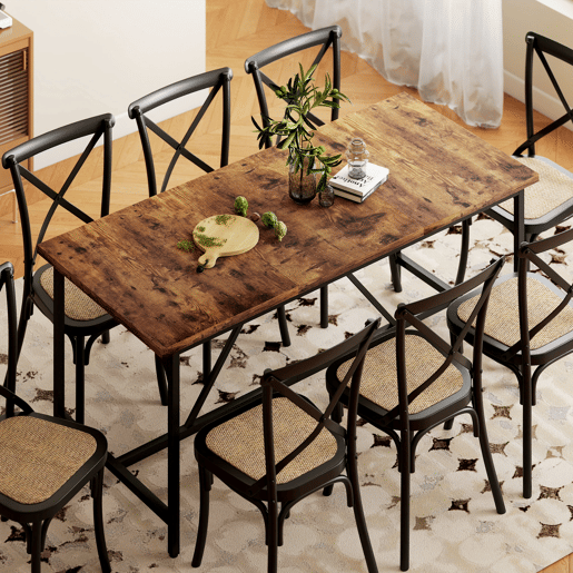 Mesa de jantar retangular para 6 a 8 pessoas, estilo industrial com pés de metal, 180 x 80 x 75,5 cm, marrom rústico